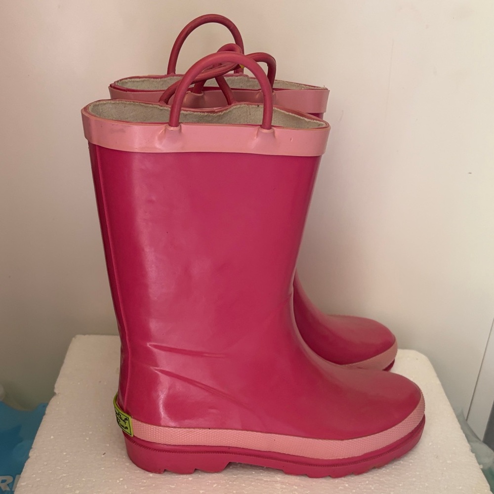 Kids Pink Waterproof Rain Boots with Pull Handles